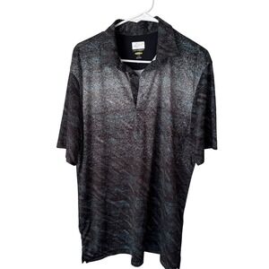 Greg Norman Play Dry Mens Large Black Teal Abstract Print Golf Polo Shirt L/G